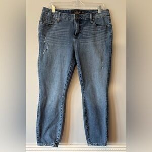 TORRID Premium High-Rise Curvy Distressed Cropped Skinny Jeans (Size: 14R)